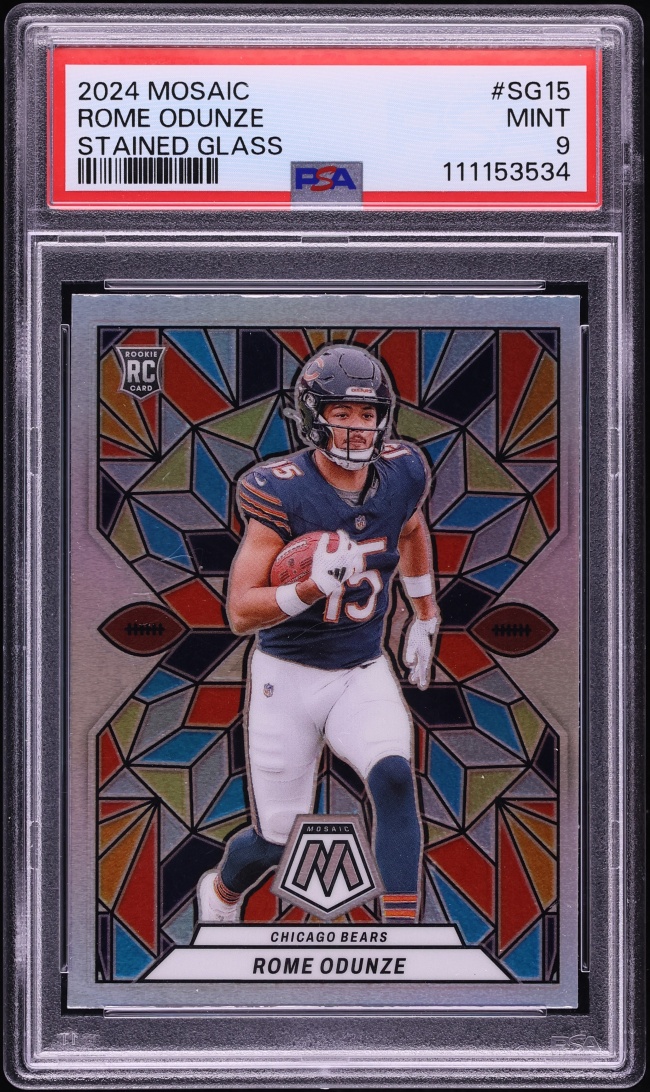 2024 Panini Mosaic Stained Glass Rome Odunze ROOKIE #SG-15 PSA 9 MINT