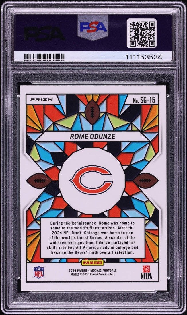2024 Panini Mosaic Stained Glass Rome Odunze ROOKIE #SG-15 PSA 9 MINT - Photo 2
