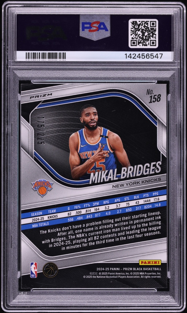 2024 Panini Prizm Black Basketball Mikal Bridges /225 #158 PSA 10 GEM MINT - Photo 2
