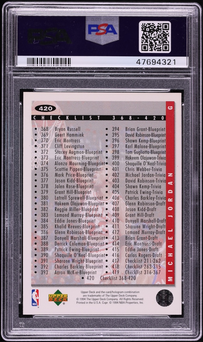1994 Collector's Choice Checklist 368-420 Michael Jordan #420 PSA 10 GEM MINT - Photo 2