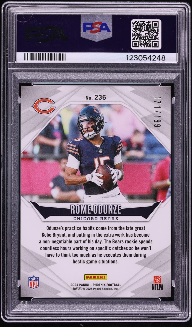 2024 Panini Phoenix Red Lazer Rome Odunze ROOKIE /199 #236 PSA 10 GEM MINT - Photo 2