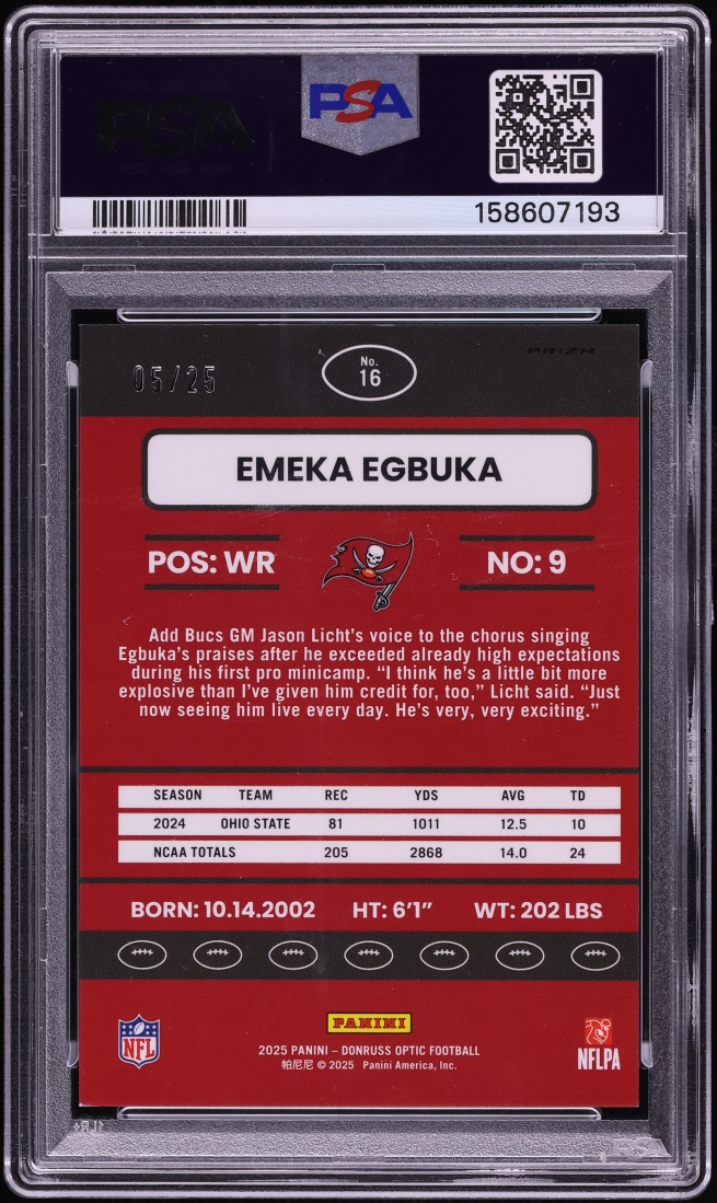 2025 Donruss Optic '15 Retro Purple Stars Emeka Egbuka ROOKIE /25 #16 PSA 9 MINT - Photo 2