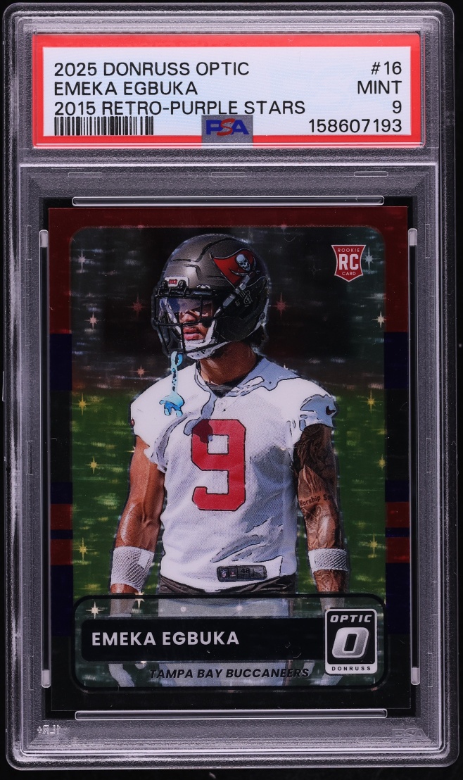 2025 Donruss Optic '15 Retro Purple Stars Emeka Egbuka ROOKIE /25 #16 PSA 9 MINT