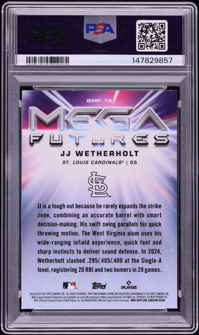 2025 Bowman Chrome Mega Box Futures JJ Wetherholt PROSPECT #BMF-16 PSA 10 GEM MINT - Photo 2