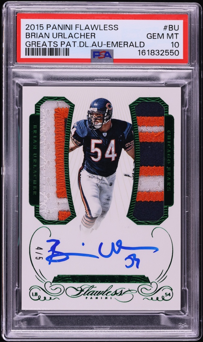 2015 Panini Flawless Greats Dual Emerald Brian Urlacher PATCH AUTO /5 #BU PSA 10 GEM MINT