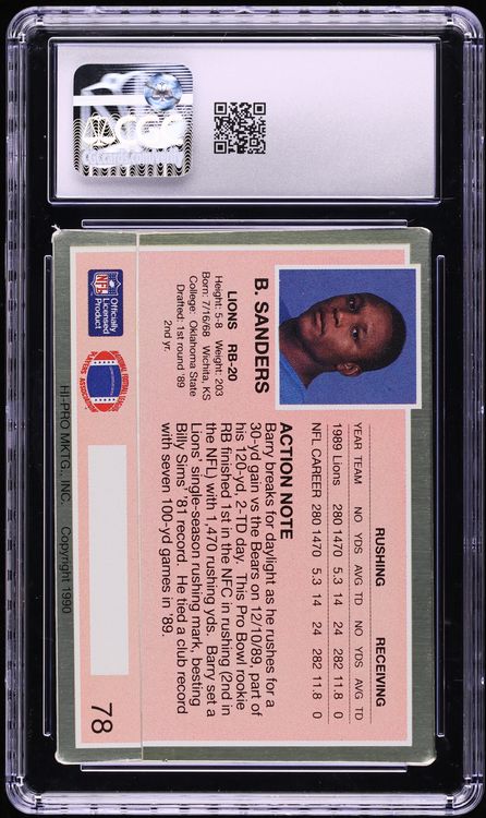 1990 Action Packed Barry Sanders #78 CGC 8 NM-MT