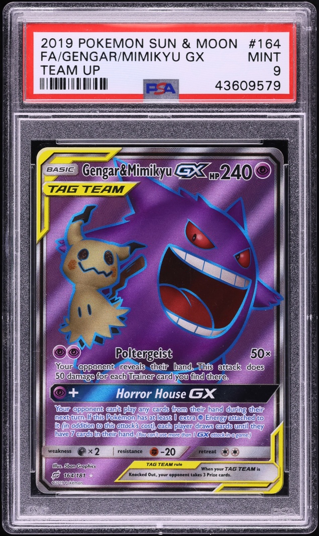 2019 Pokemon Sun & Moon Team Up Full Art Gengar & Mimikyu GX #164 PSA 9 MINT