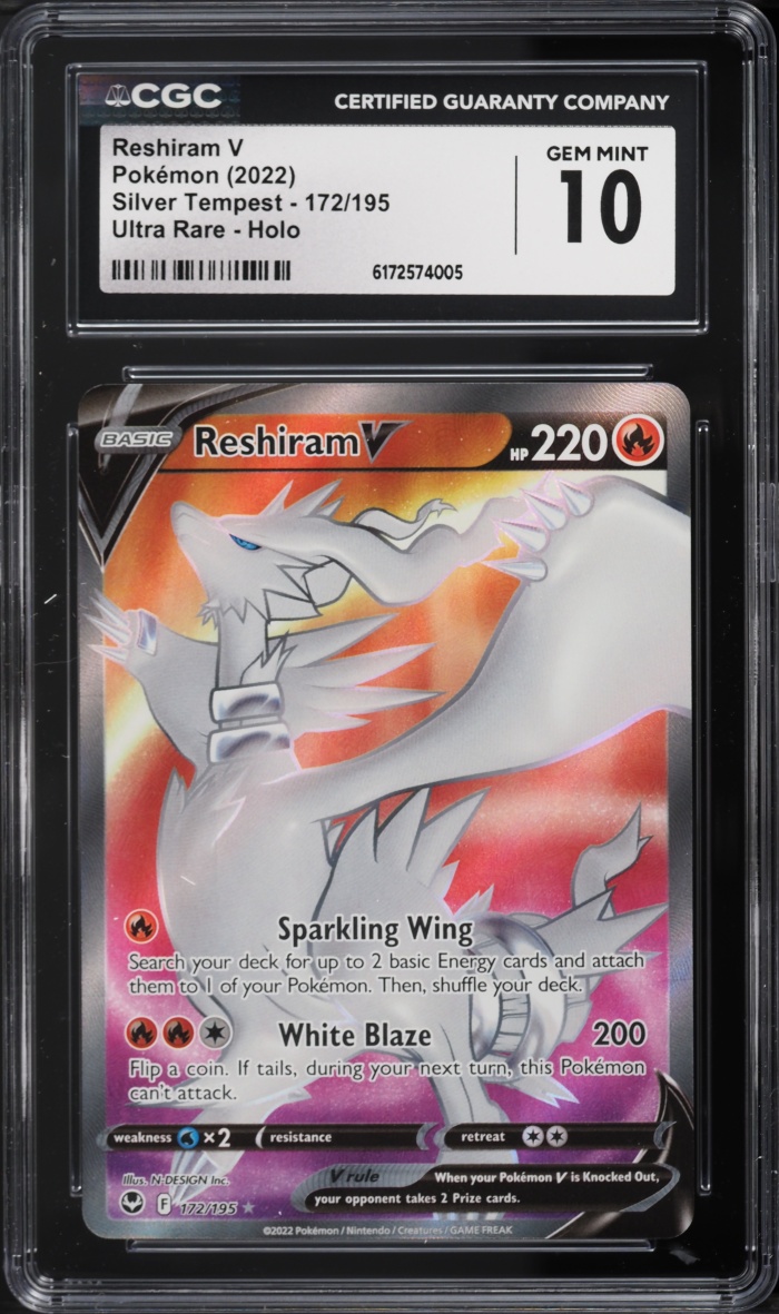 2022 Pokemon Sword & Shield Silver Tempest Full Art Reshiram V #172 CGC 10 GEM MINT