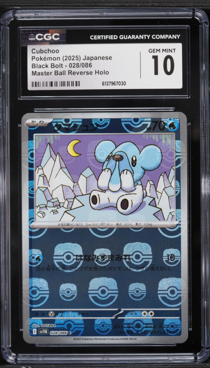2025 Pokemon Japanese Scarlet & Violet Black Bolt Master Ball Reverse Holo Cubchoo #28 CGC 10