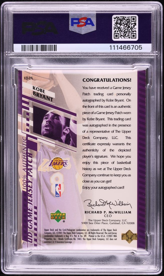 2000 Upper Deck Game Jersey Kobe Bryant PATCH AUTO DNA 10 1/8 #KB-PA PSA AUTH