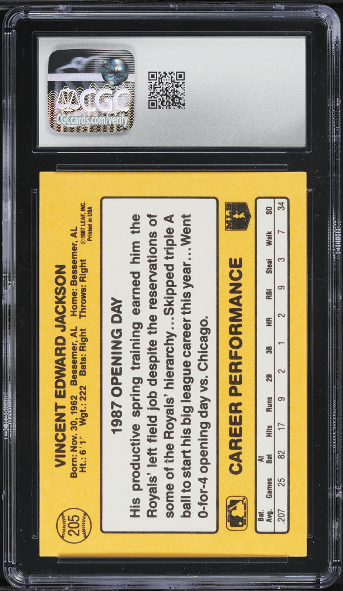 1987 Donruss Opening Day Bo Jackson ROOKIE #205 CGC 10 GEM MINT