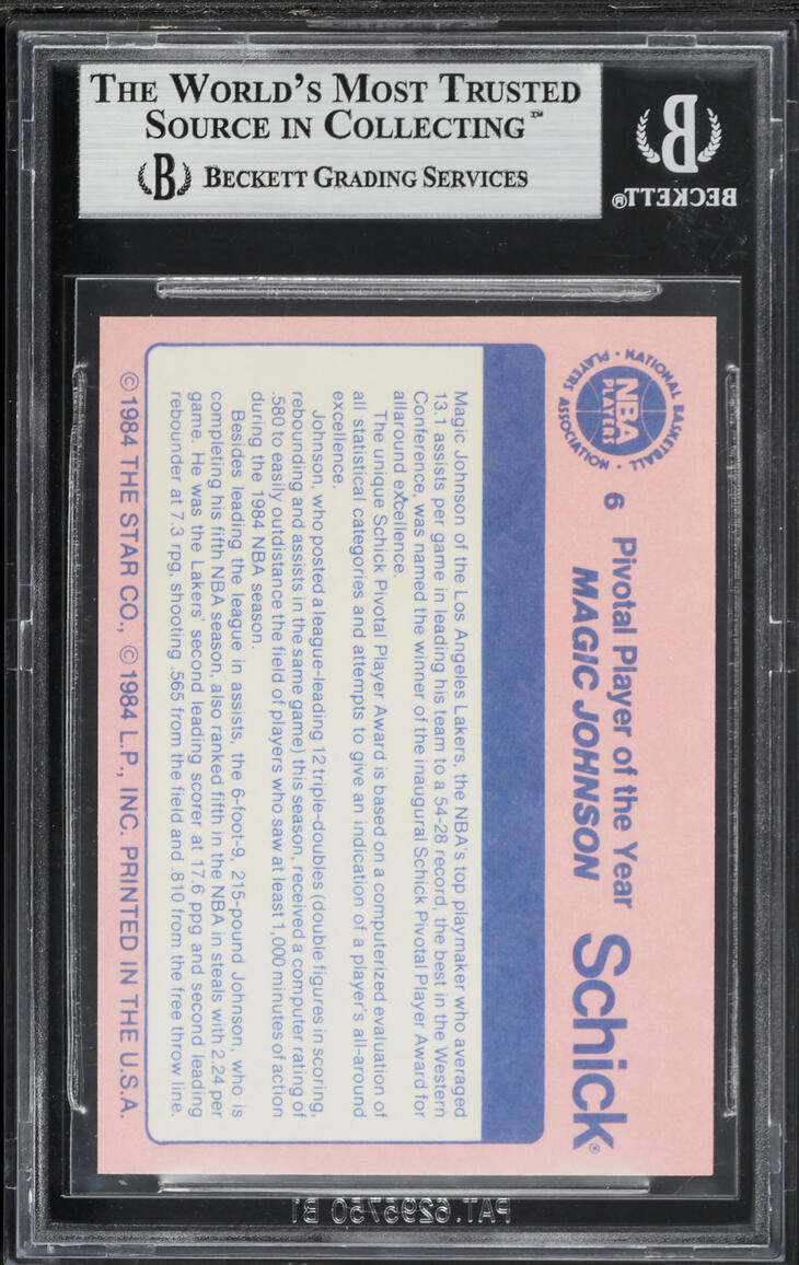 1984 Star Award Banquet Magic Johnson #6 BGS 9 MINT