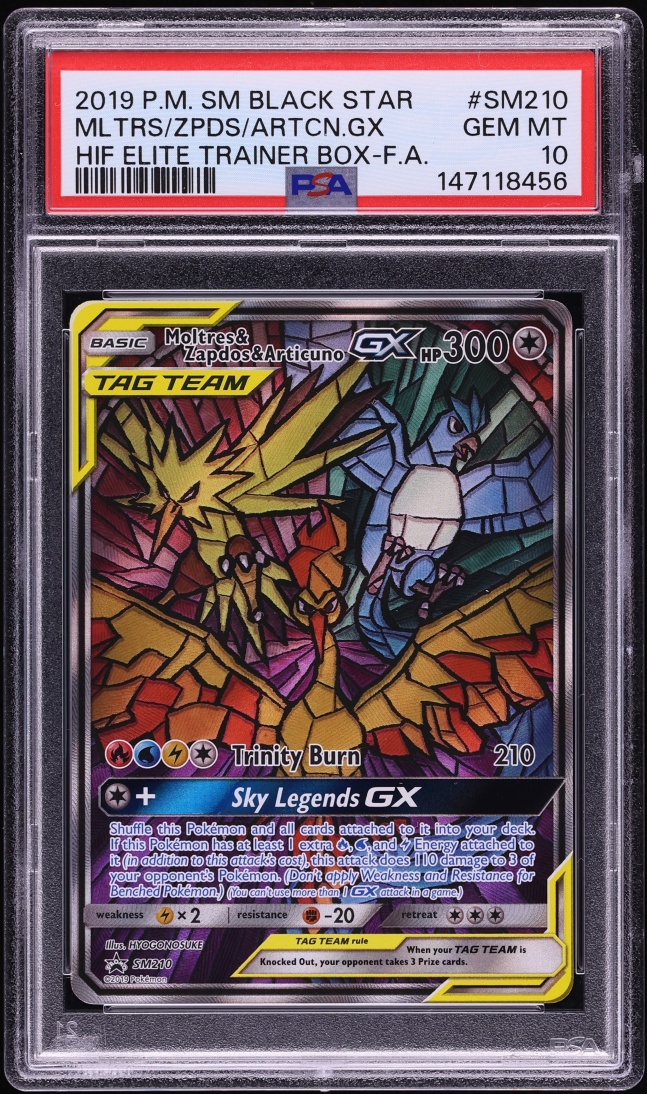 2019 Pokemon SM Promo Hidden Fates ETB Full Art Moltres & Zapdos & Articuno GX #SM210 PSA 10