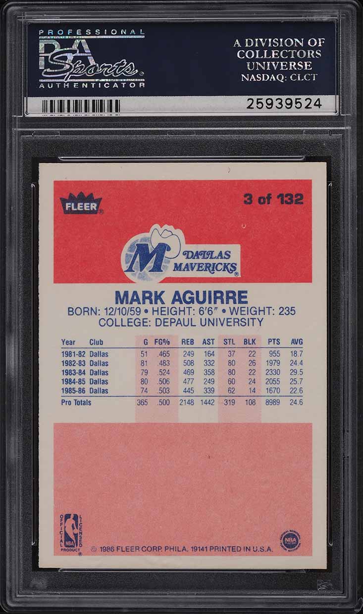 1986 Fleer Basketball Mark Aguirre #3 PSA 9 MINT
