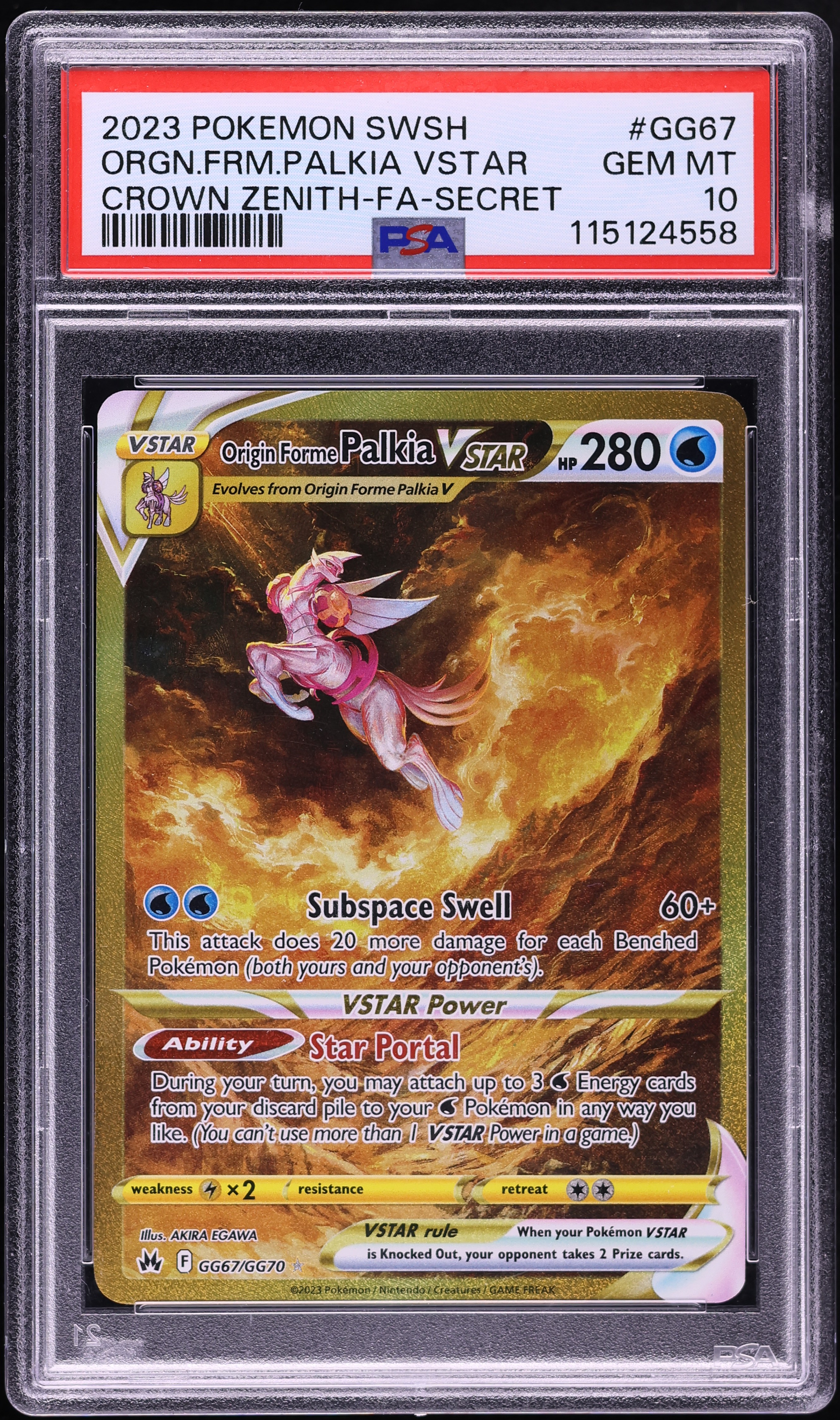 2023 Pokemon Sword & Shield Crown Zenith Gold Rare Origin Forme Palkia VSTAR #GG67 PSA 10 GEM