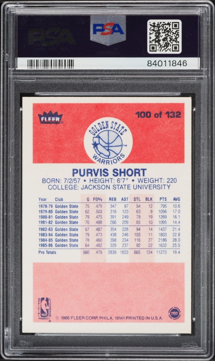 1986 Fleer Basketball Purvis Short #100 PSA 9 MINT