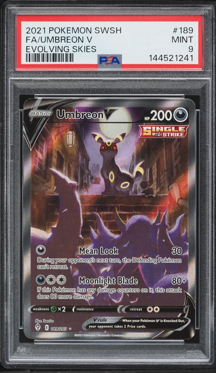 2021 Pokemon Sword & Shield Evolving Skies Full Art Umbreon V #189 PSA 9 MINT