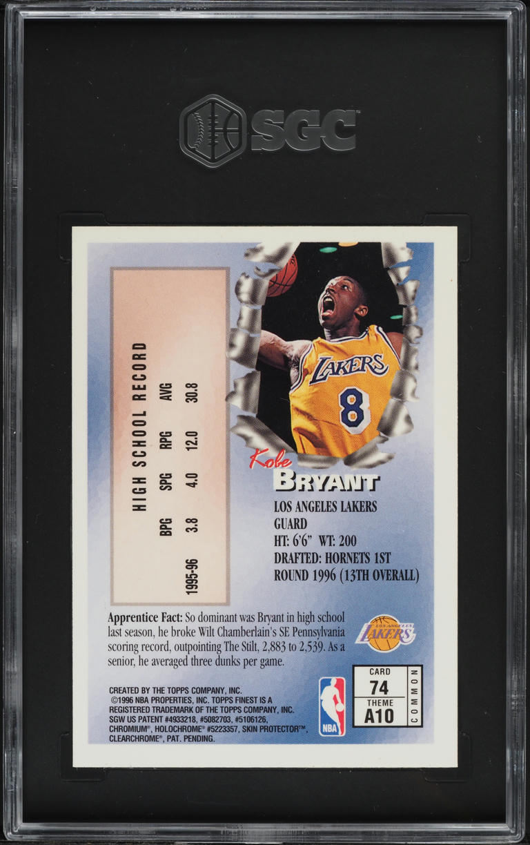 1996 Finest Bronze w/ Coating Kobe Bryant ROOKIE #74 SGC 9 MINT