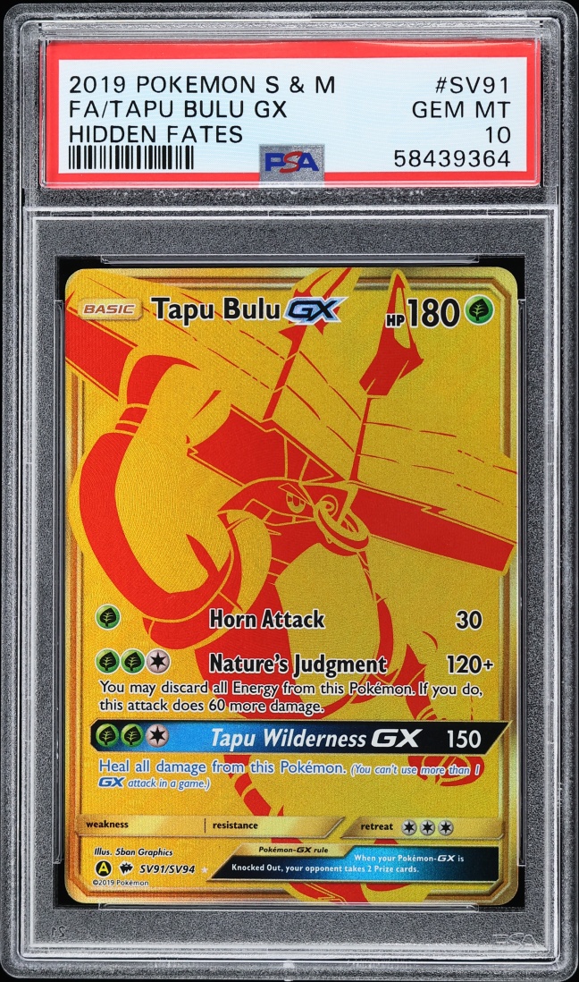 2019 Pokemon Sun & Moon Hidden Fates Tapu Bulu GX #SV91 PSA 10 GEM MINT