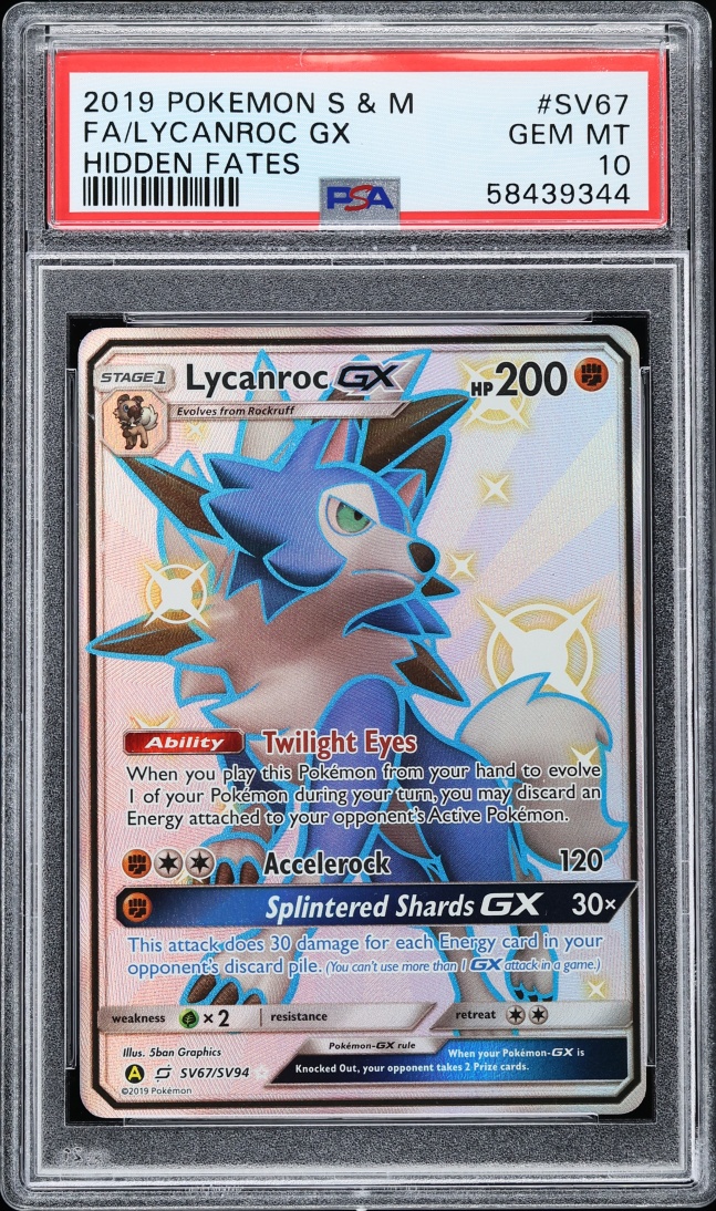 2019 Pokemon Sun & Moon Hidden Fates Shiny Vault Full Art Lycanroc GX #SV67 PSA 10 GEM MINT
