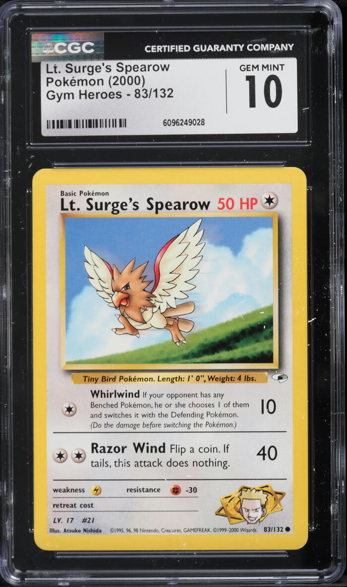 2000 Pokemon Gym Heroes Lt. Surge's Spearow #83 CGC 10 GEM MINT