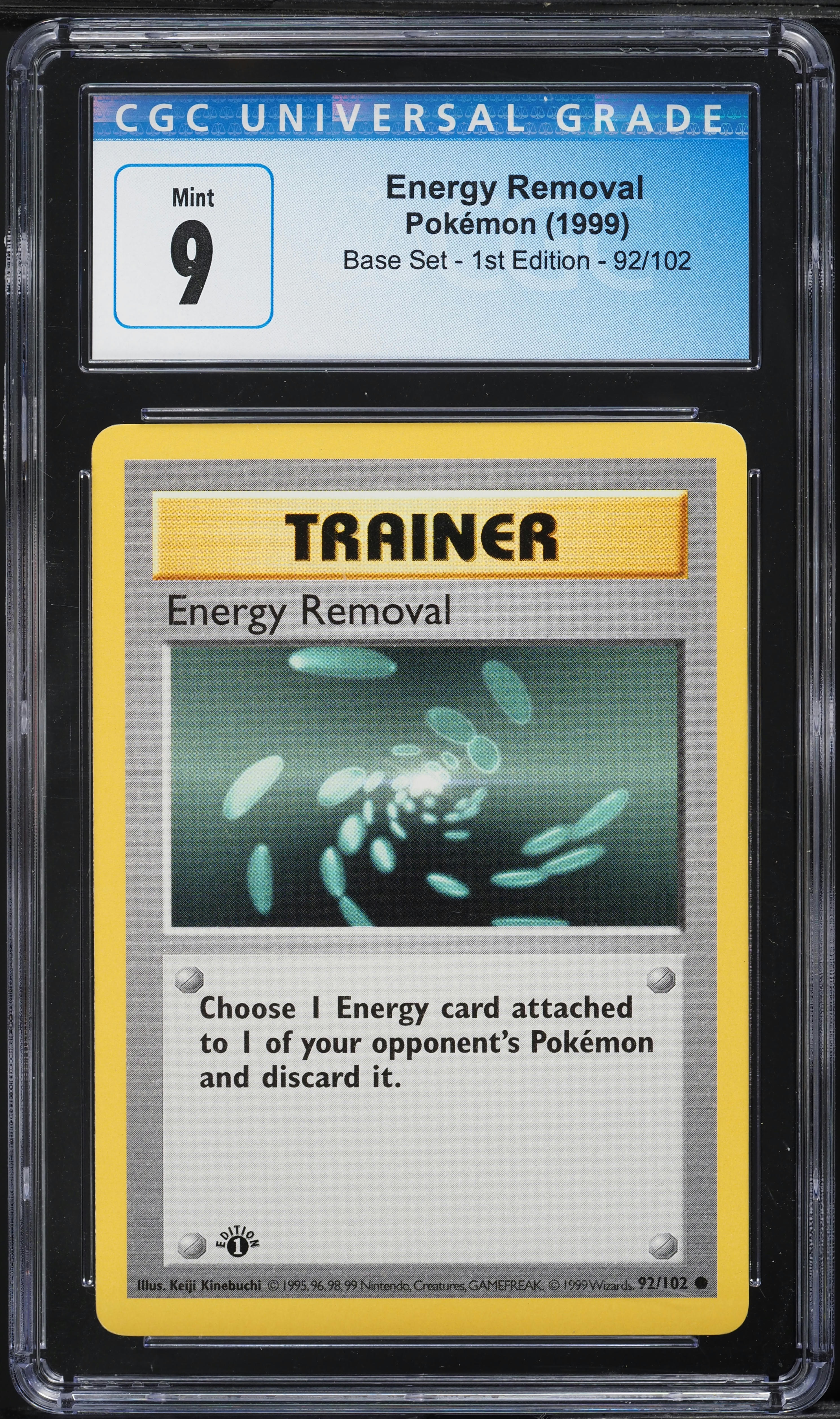 1999 Pokemon Base Set Shadowless 1st Edition Energy Removal #92 CGC 9 MINT