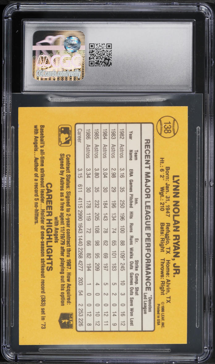 1987 Donruss Nolan Ryan #138 CGC 8.5 NM-MT+