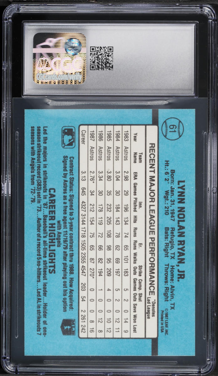 1988 Donruss Nolan Ryan #61 CGC 8.5 NM-MT+