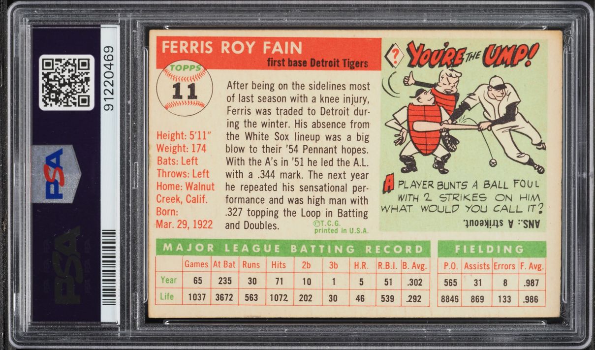 1955 Topps Ferris Fain #11 PSA 6 EXMT