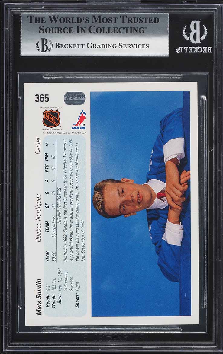 1990 Upper Deck Hockey Mats Sundin ROOKIE #365 BGS 8.5 NM-MT+