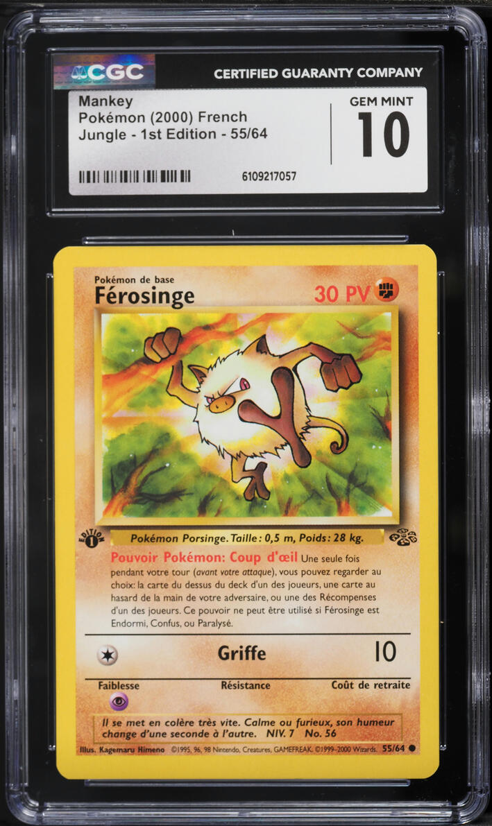 2000 Pokemon French Jungle 1st Edition Mankey #55 CGC 10 GEM MINT
