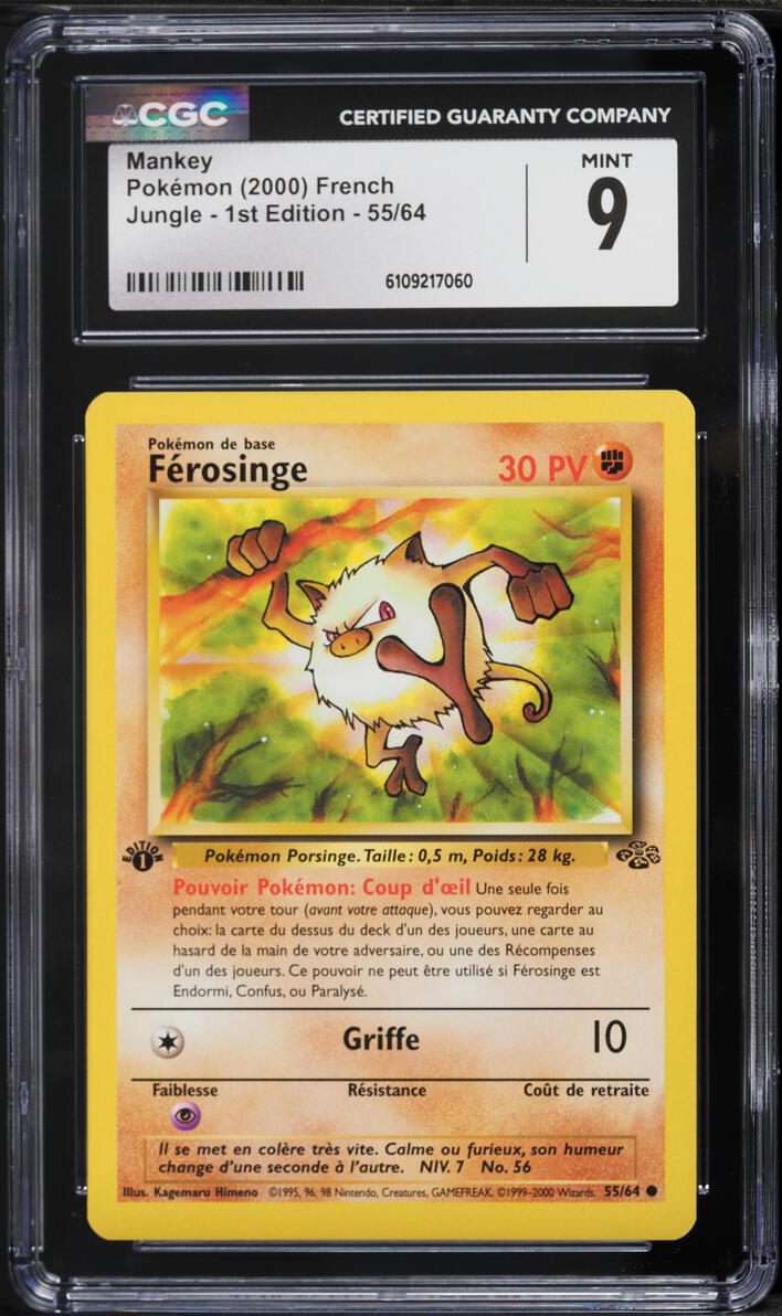 2000 Pokemon French Jungle 1st Edition Mankey #55 CGC 9 MINT