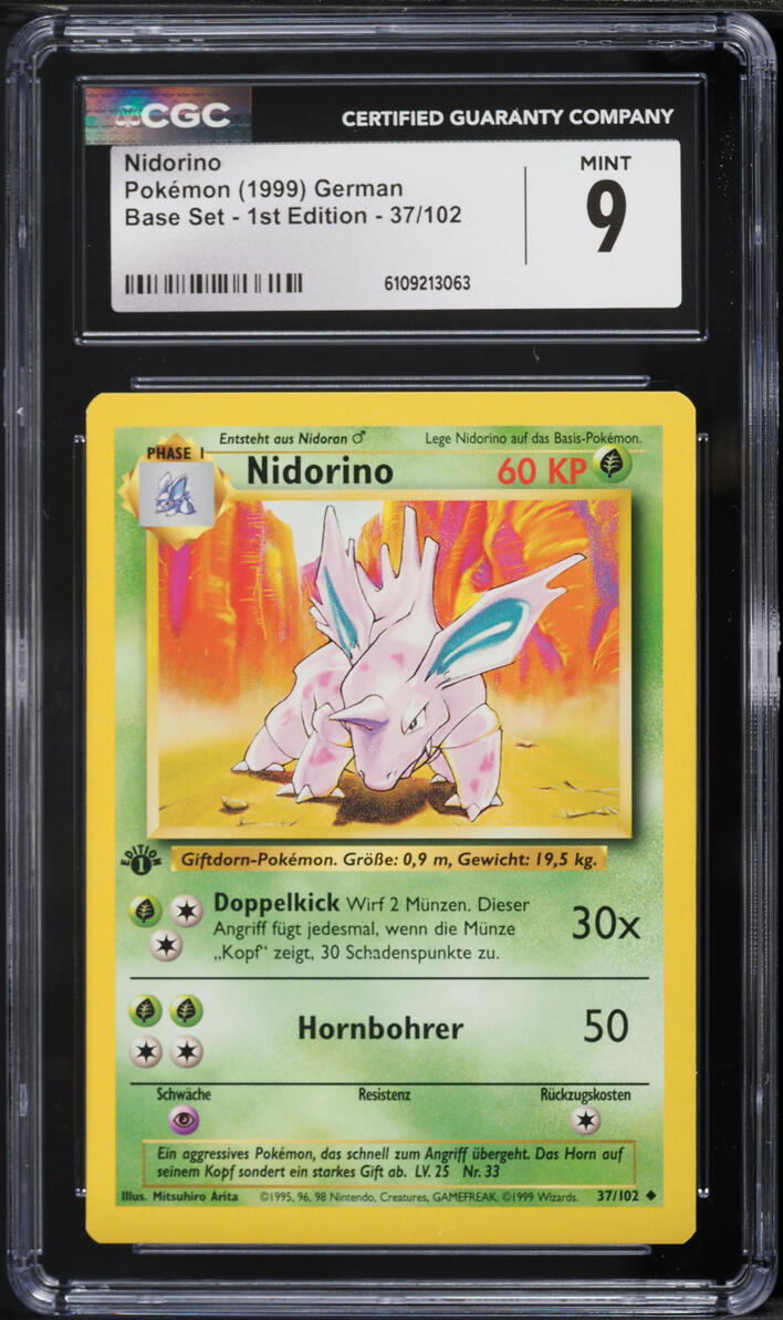 1999 Pokemon German Base Set 1st Edition Nidorino #37 CGC 9 MINT