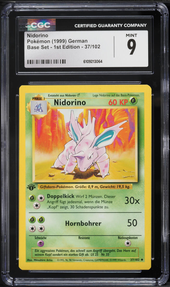 1999 Pokemon German Base Set 1st Edition Nidorino #37 CGC 9 MINT