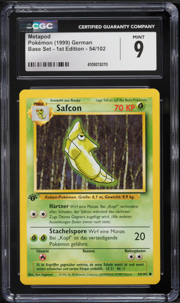 1999 Pokemon German Base Set 1st Edition Metapod #54 CGC 9 MINT