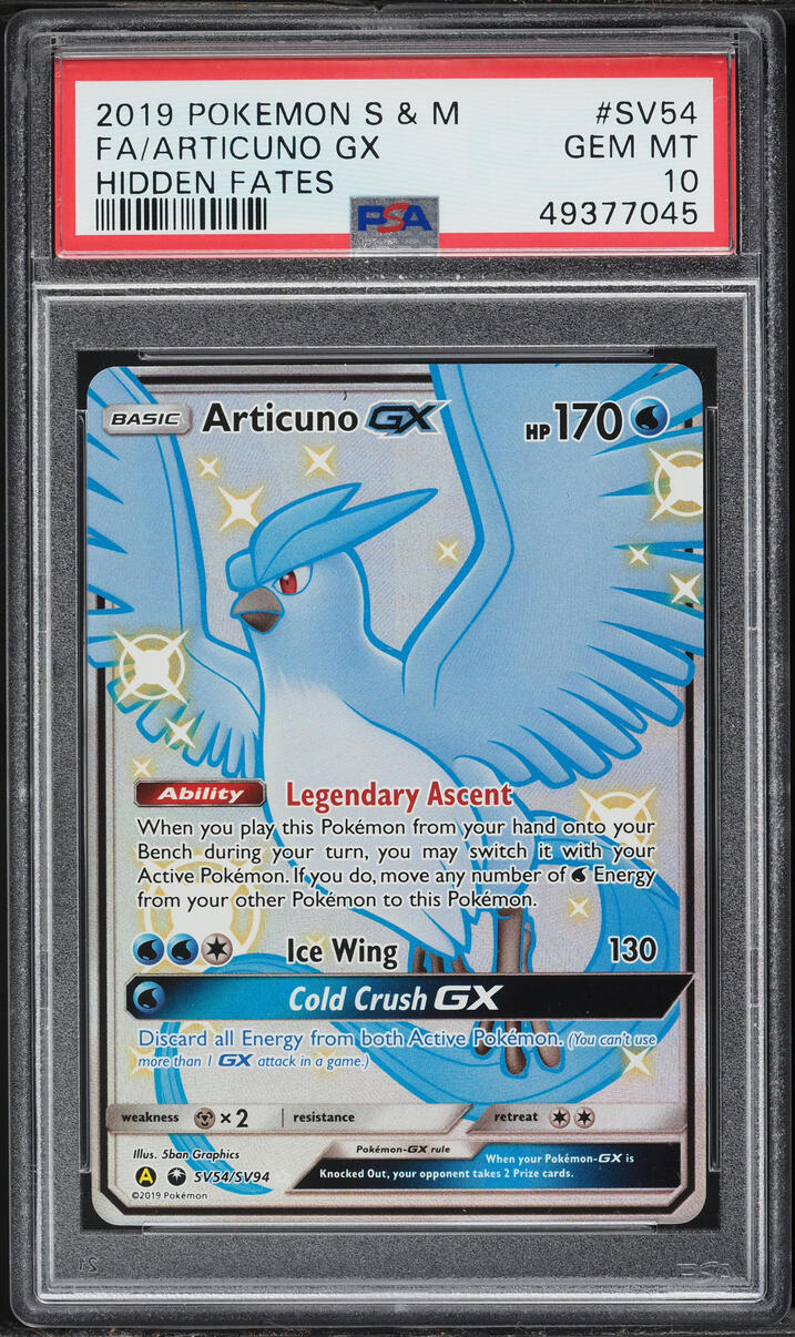 2019 Pokemon Sun & Moon Hidden Fates Full Art Shiny Articuno GX #SV54 PSA 10 GEM MINT