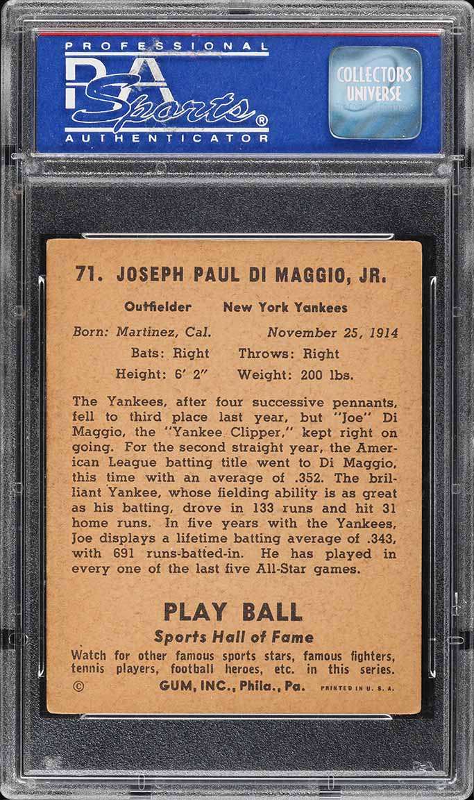 1941 Play Ball Joe DiMaggio #71 PSA 5 EX