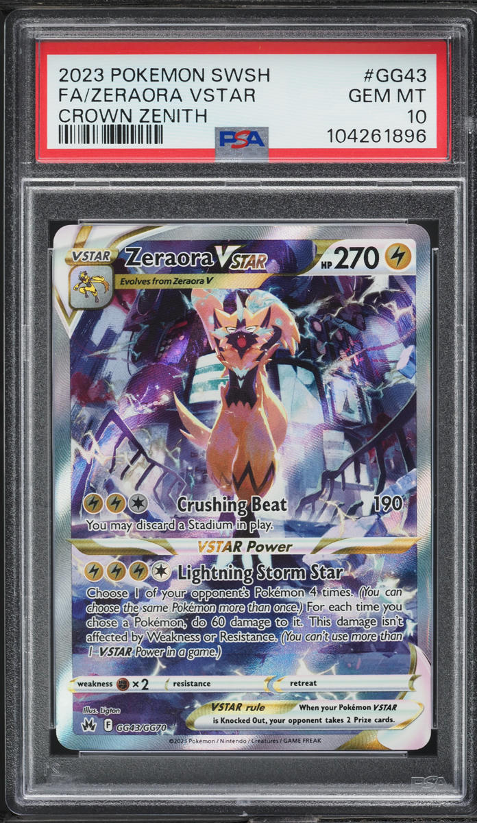 2023 Pokemon Sword & Shield Crown Zenith Full Art Zeraora VSTAR #GG43 PSA 10 GEM MINT