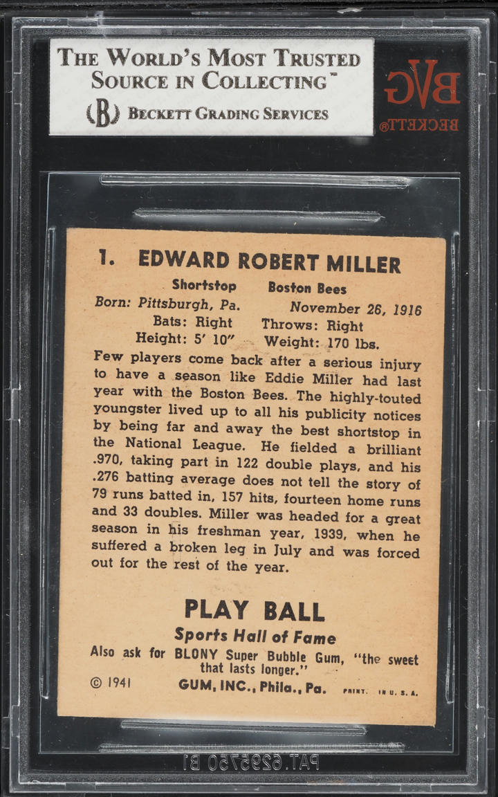 1941 Play Ball Eddie Miller #1 BVG 4.5 VGEX+