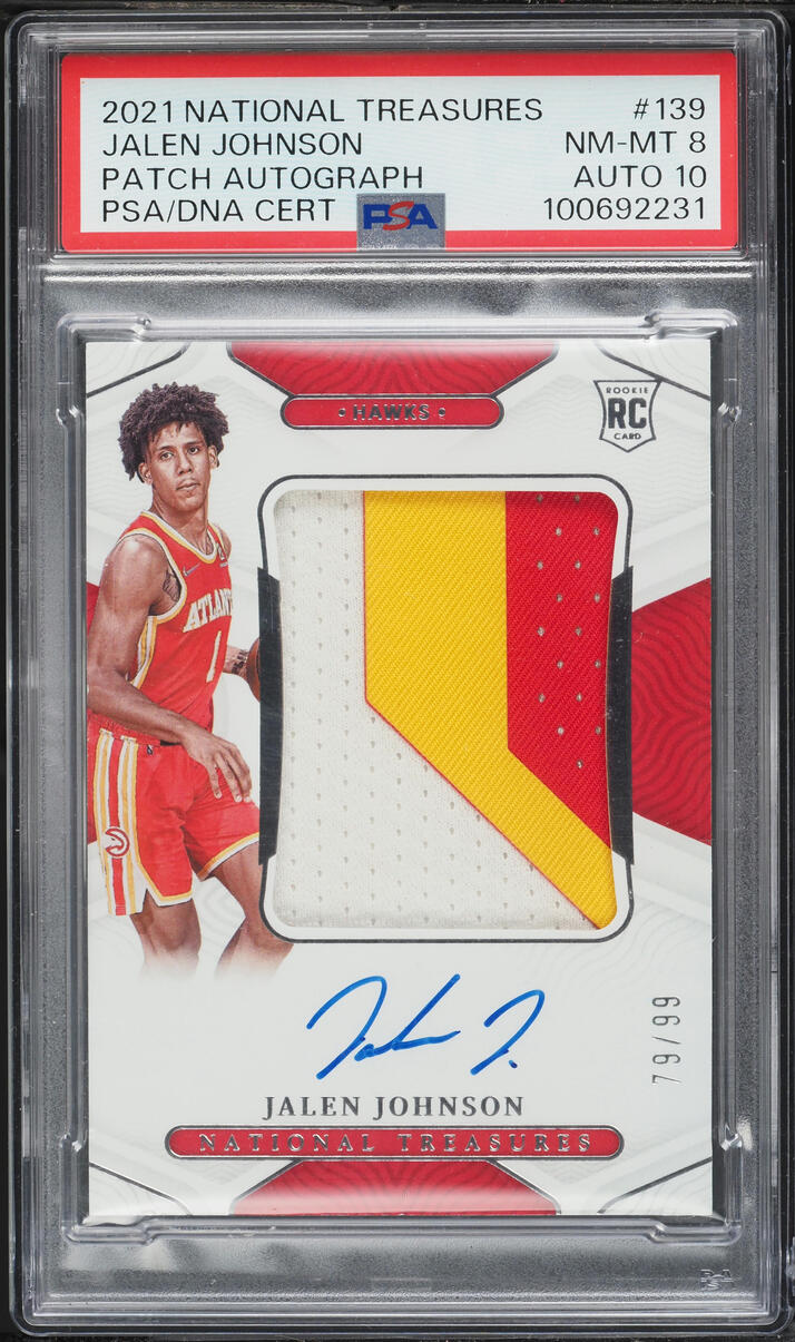 2021 National Treasures Jalen Johnson ROOKIE PATCH AUTO DNA 10 /99 #139 PSA 8 NM-MT