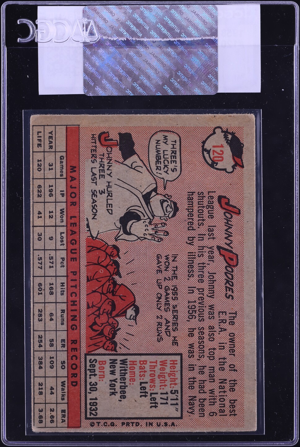 1958 Topps Johnny Podres #120 CGC AUTH