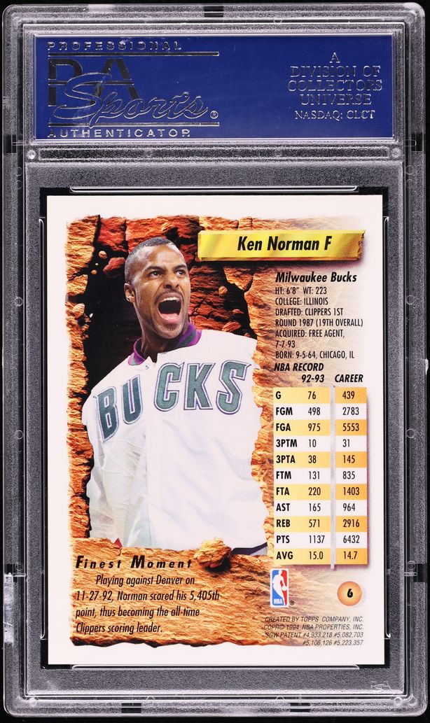 1993 Finest Refractor Ken Norman #6 PSA 10 GEM MINT