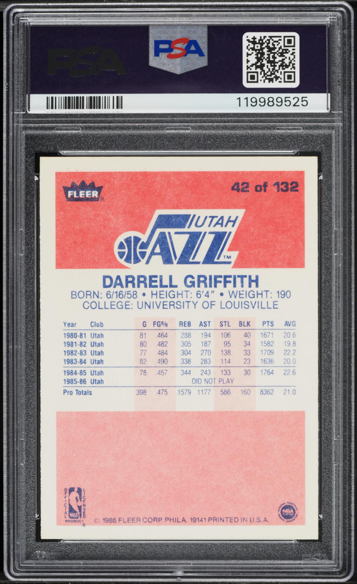 1986 Fleer Basketball Darrell Griffith #42 PSA 9 MINT