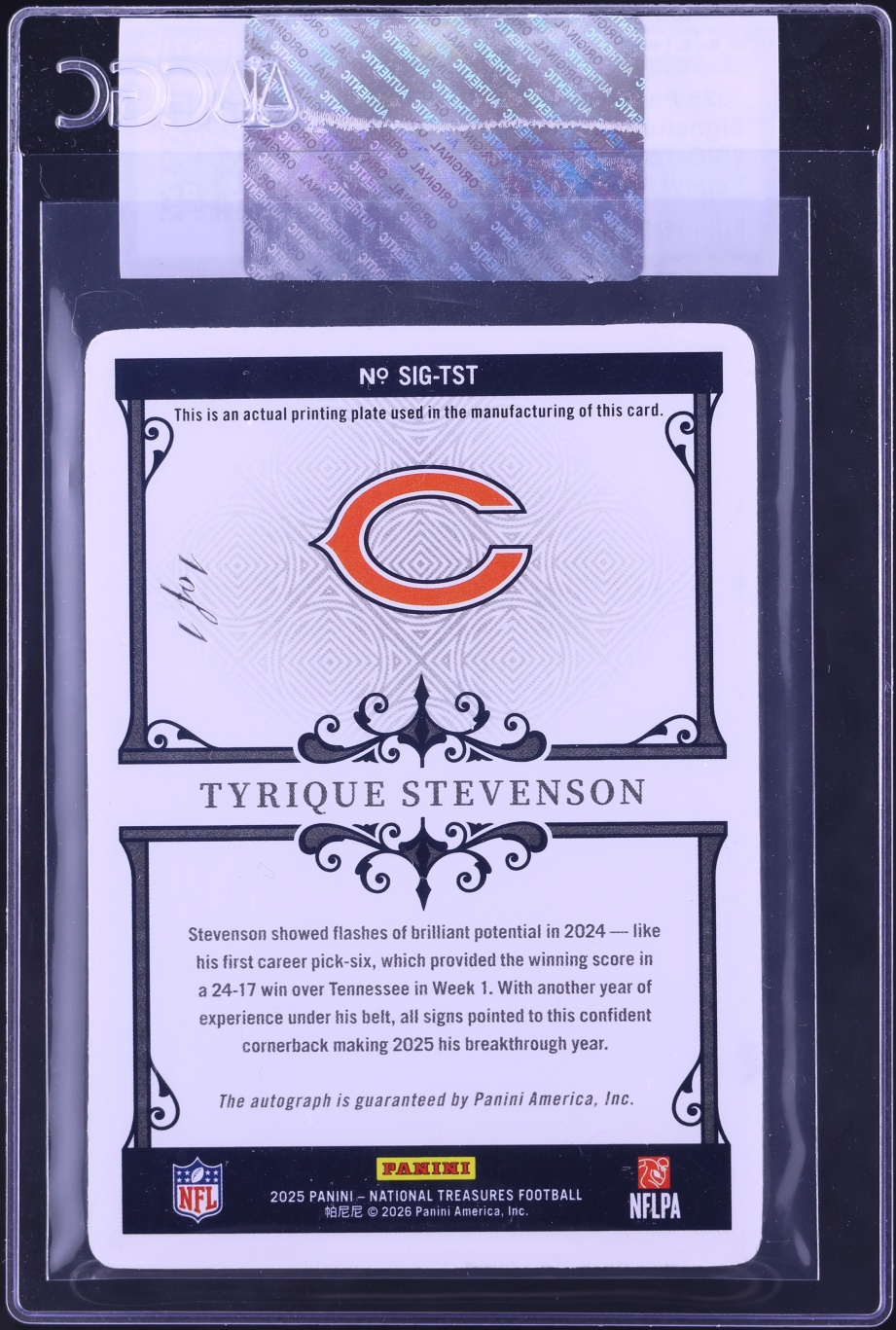 2025 National Treasures Yellow Printing Plate Tyrique Stevenson AUTO 1/1 #SIG-TST CGC AUTH