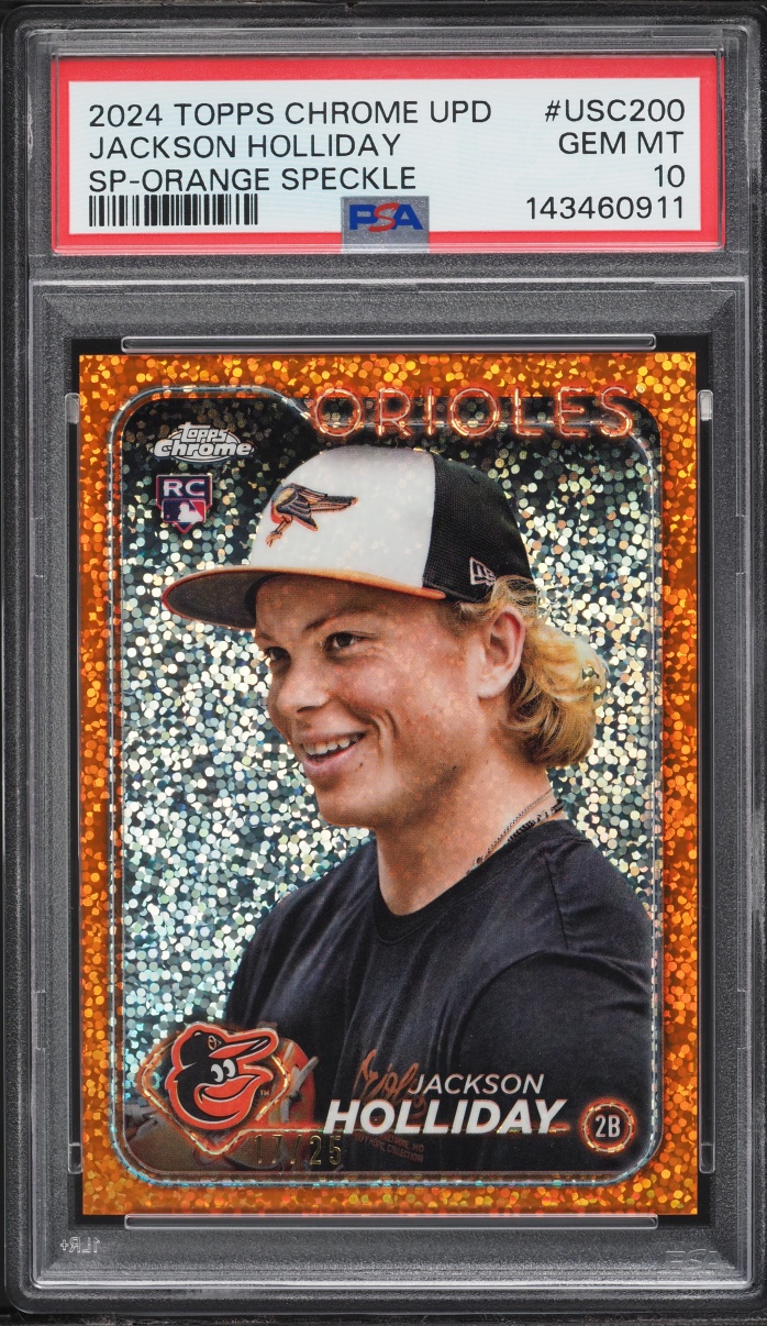 2024 Topps Chrome Update Orange Speckle Jackson Holliday SP ROOKIE /25 #USC200 PSA 10 GEM MINT