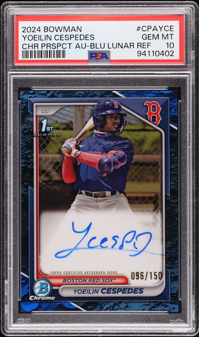 2024 Bowman Chrome Blue Lunar Ref. Yoeilin Cespedes PROSPECT AUTO /150 PSA 10
