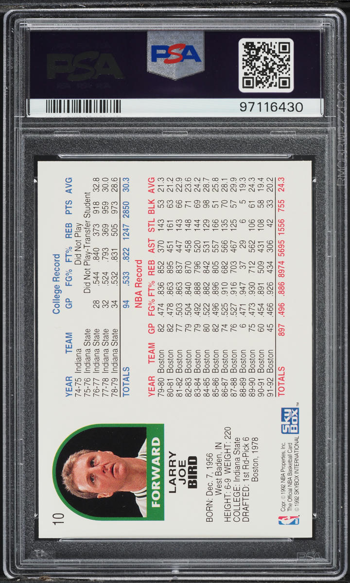 1992 Hoops Larry Bird #10 PSA 8 NM-MT