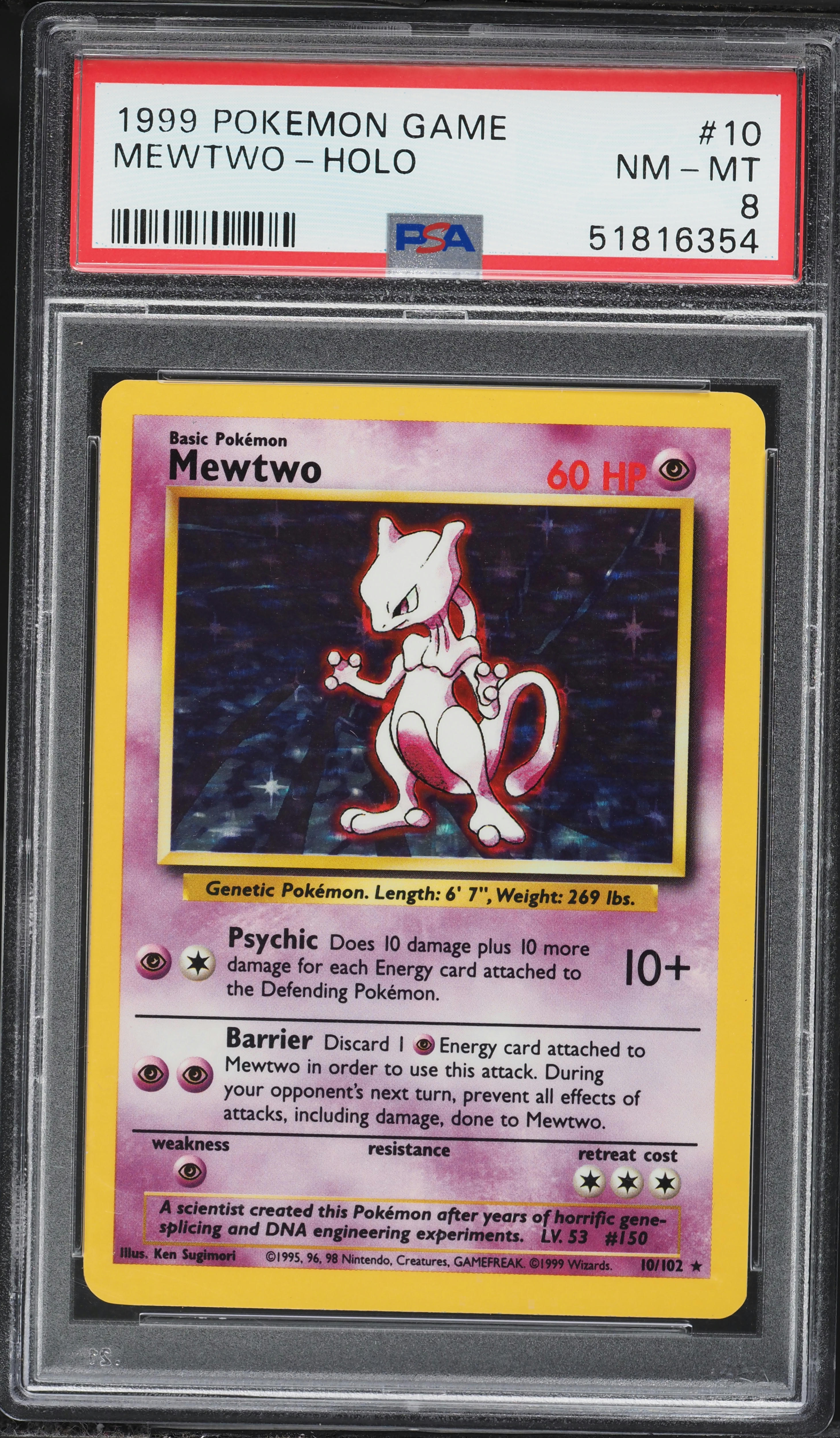 1999 Pokemon Base Set Holo Mewtwo #10 PSA 8 NM-MT