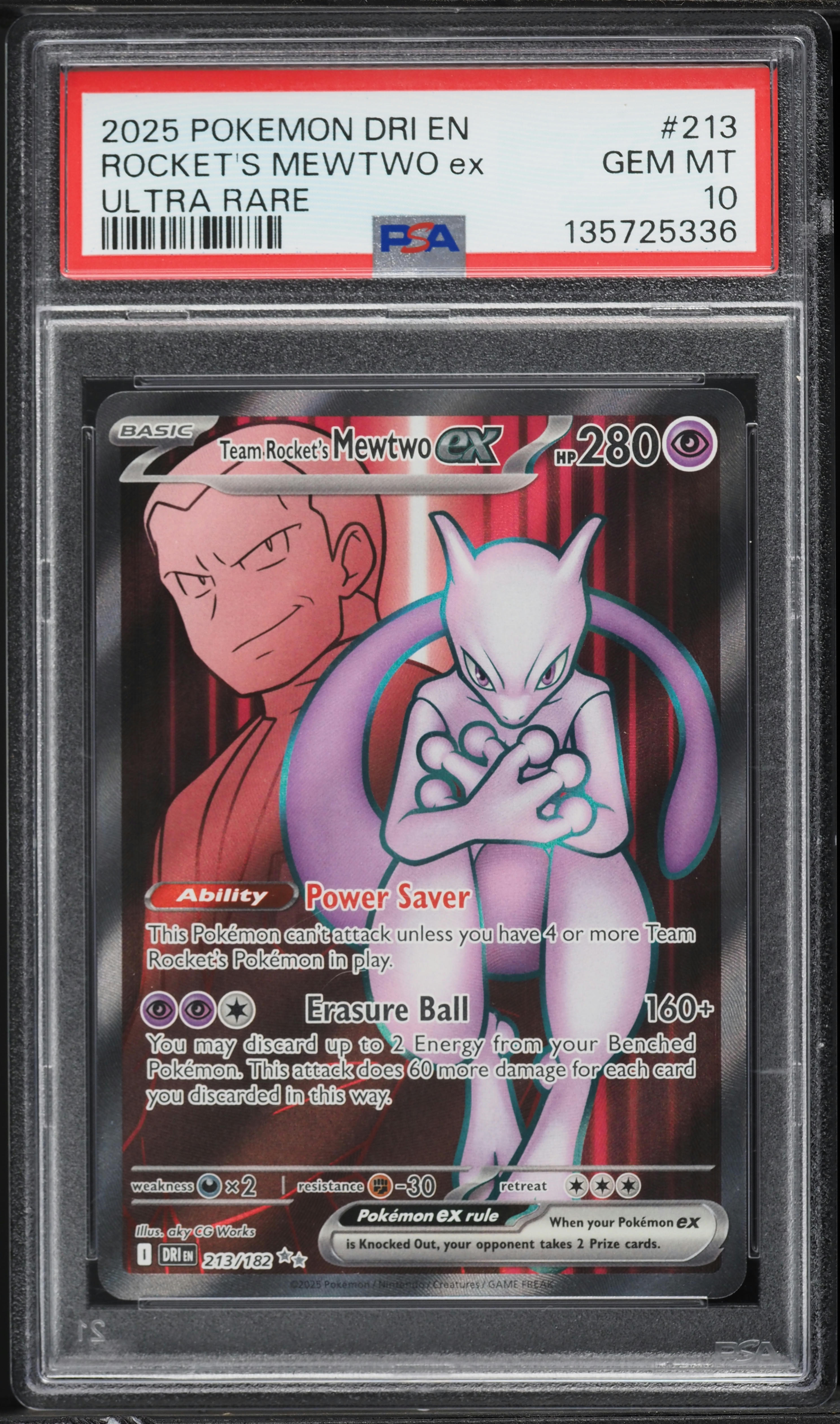 2025 Pokemon SV Destined Rivals Full Art Team Rocket's Mewtwo ex #213 PSA 10 GEM MINT