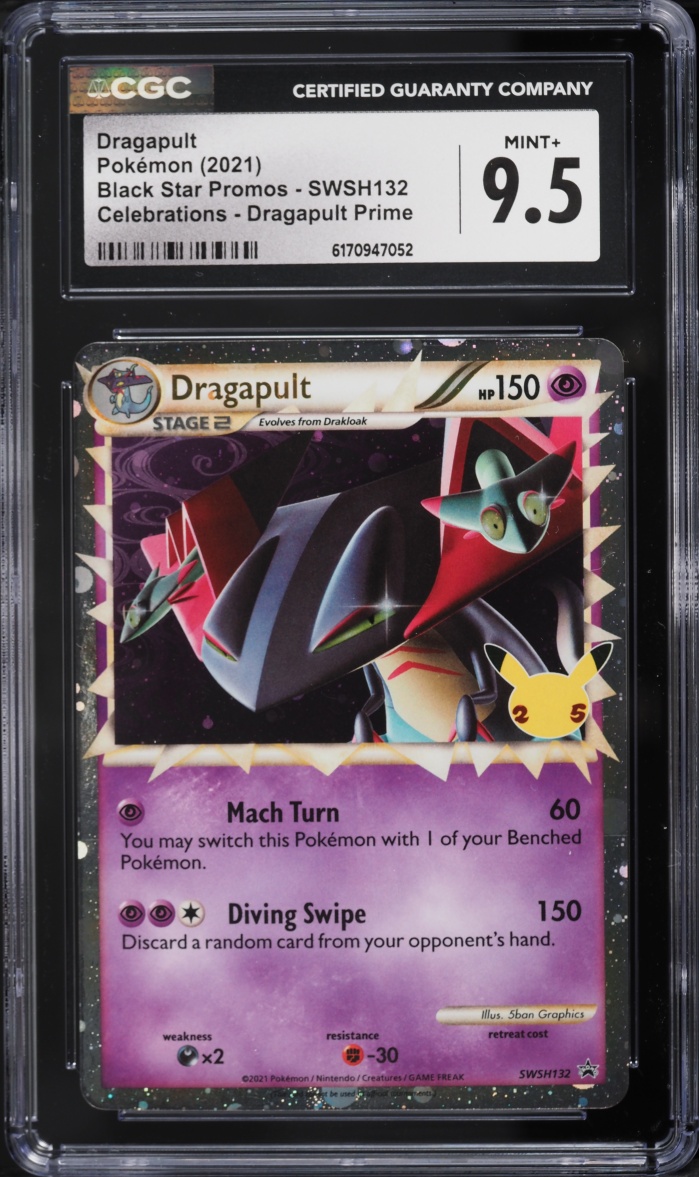 2021 Pokemon Sword & Shield Promo Celebrations Prime Holo Dragapult #SWSH132 CGC 9.5 MINT+